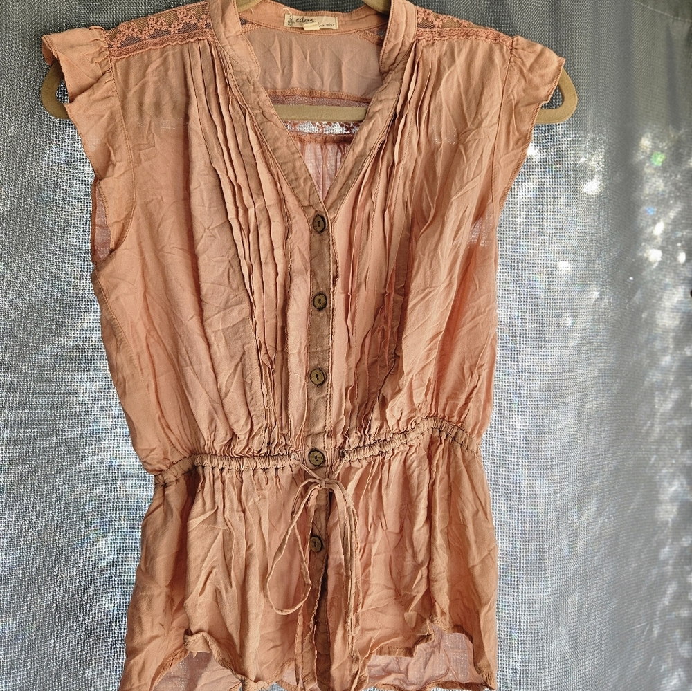 Light Pink Button-Down Sleeveless Blouse
